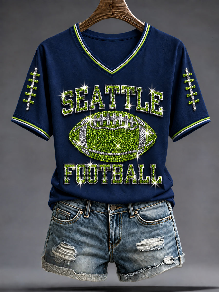 Women's Seattle Football Gameday Gift For Football Fans V-Neck Short Sleeve T-shirt