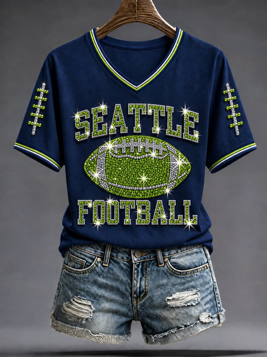 Women's Seattle Football Gameday Gift For Football Fans V-Neck Short Sleeve T-shirt
