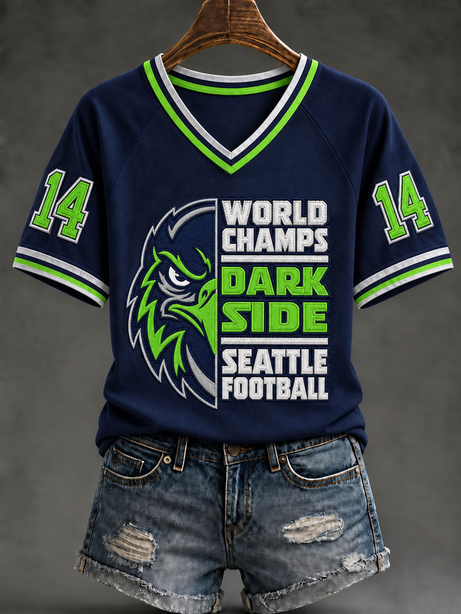 Women's Seattle Football Gameday Gift For Football Fans V-Neck Short Sleeve T-shirt