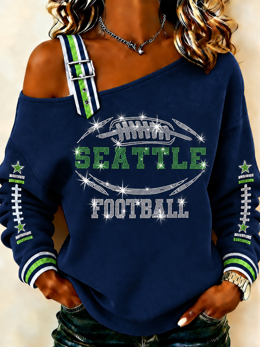 Women's Seattle Football Gameday Gift For Football Fans  Off-Shoulder Sweatshirt