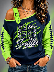 Women's Football Gameday Gift For Football Fans Casual Off-Shoulder Sweatshirt