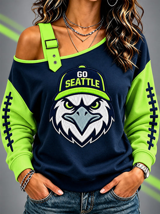 Women's Football Gameday Gift For Football Fans Casual Off-Shoulder Sweatshirt