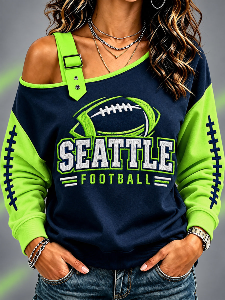 Women's Football Gameday Gift For Football Fans Casual Off-Shoulder Sweatshirt