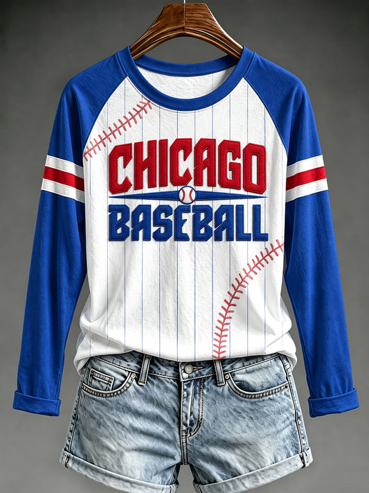 Women's Chicago Baseball Fan Print Long Sleeve T-shirt