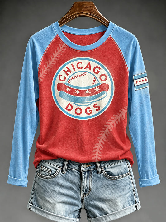 Women's Chicago Baseball Fan Print Long Sleeve T-shirt