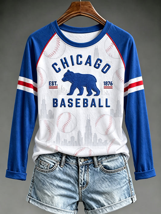 Women's Chicago Baseball Fan Print Long Sleeve T-shirt