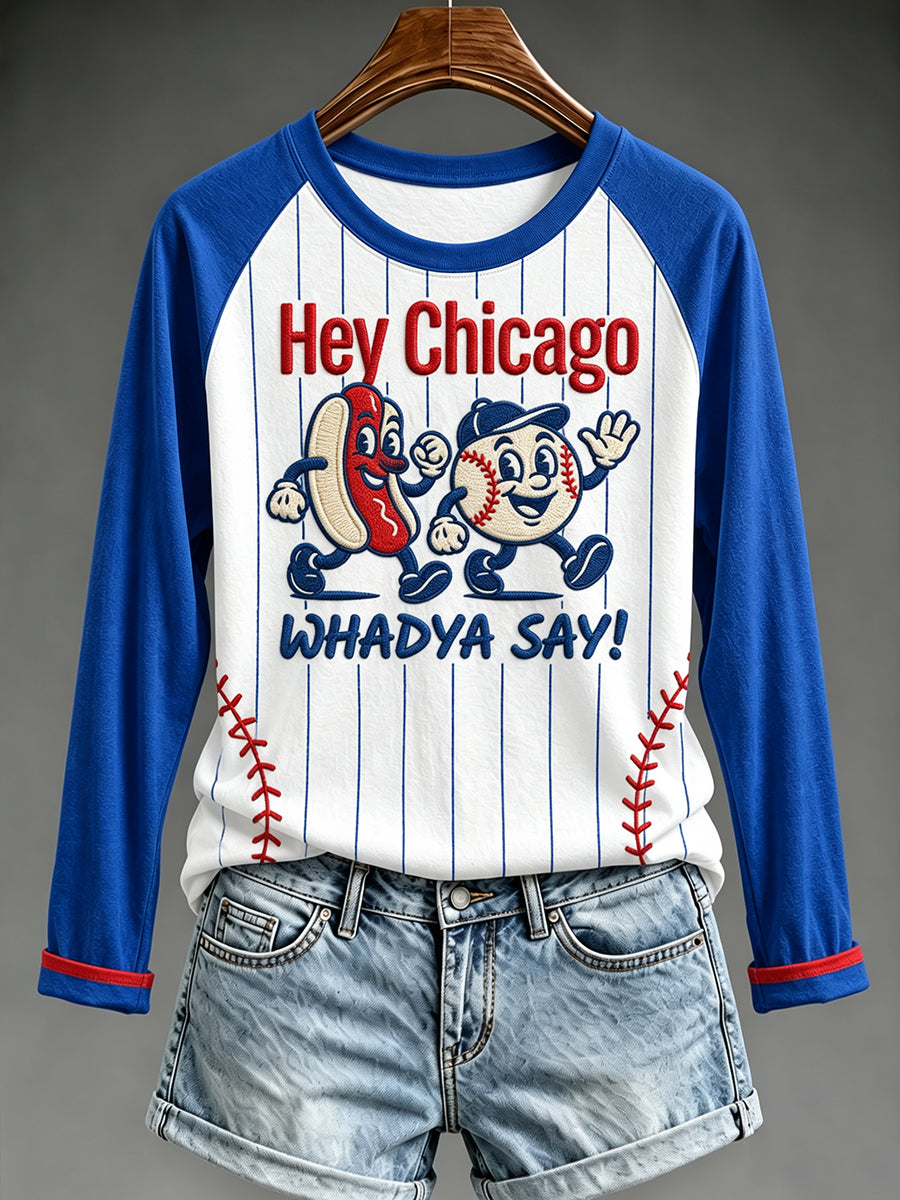Women's Chicago Baseball Fan Print Long Sleeve T-shirt