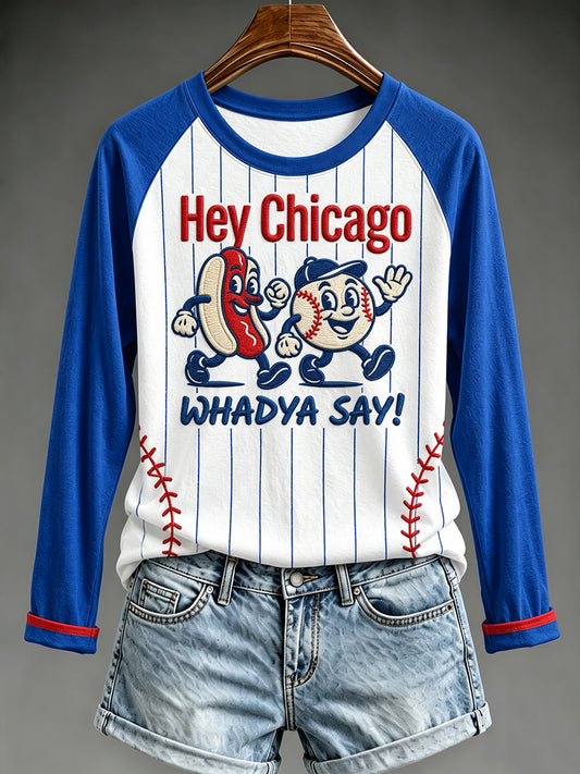 Women's Chicago Baseball Fan Print Long Sleeve T-shirt