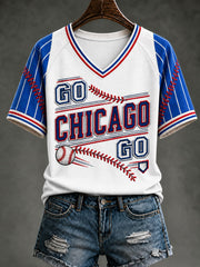 Women's Chicago Baseball Printed V-neck T-Shirt