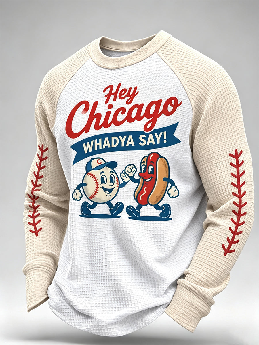 Men's Chicago Baseball Fan Print Waffle Sweatshirt