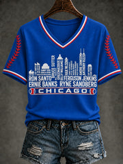 Women's Chicago Baseball Printed V-neck T-Shirt