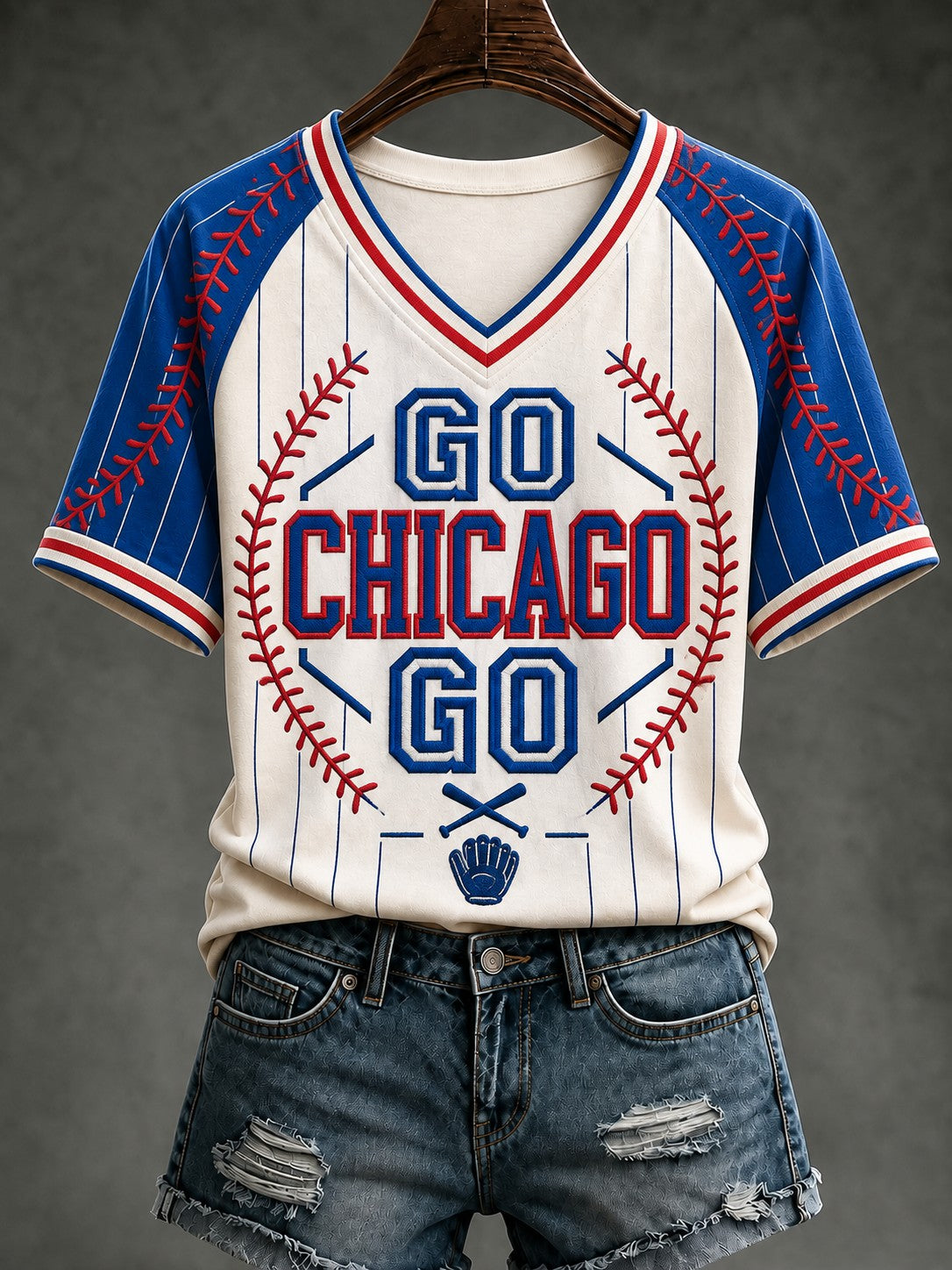 Women's Chicago Baseball Printed V-neck T-Shirt