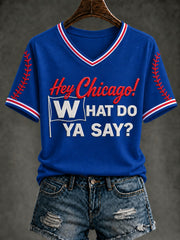 Women's Chicago Baseball Printed V-neck T-Shirt