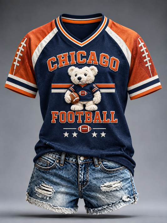 Women's Football Gameday Gift For Football Fans V-neck off-shoulder short-sleeved T-shirt