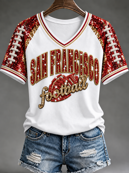 Women's V-neck off-shoulder short-sleeved T-shirt