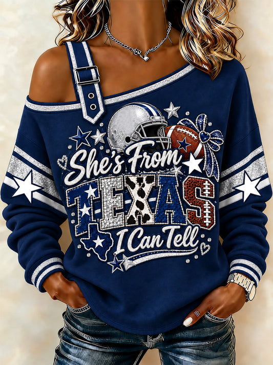 Women's Football Gameday Gift For Football Fans Casual Off-Shoulder Sweatshirt