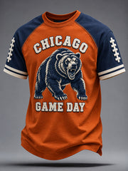 Men's Chicago Football Lover Bear Art Printed T-shirt