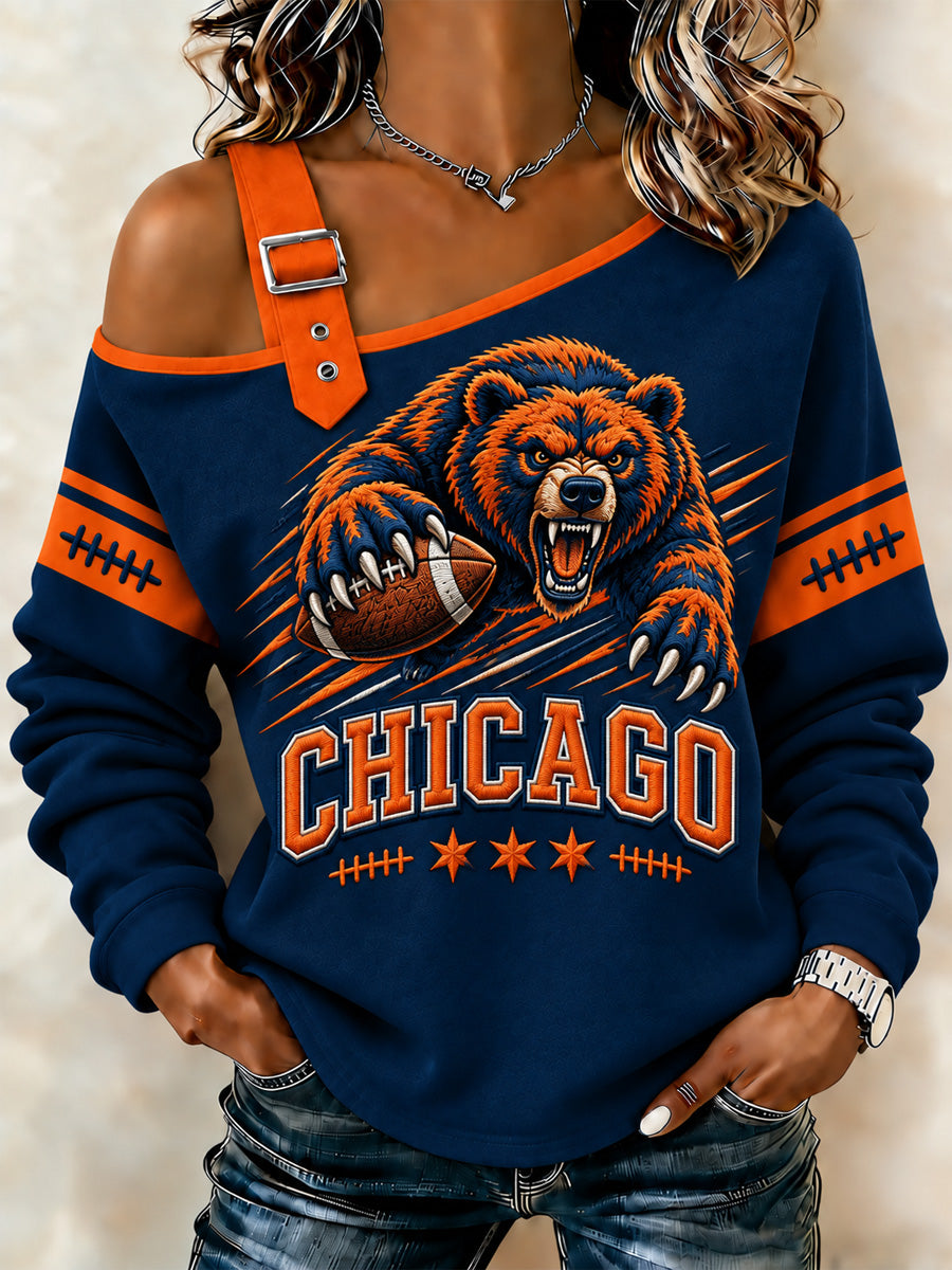 Women's Football Gameday Gift For Football Fans Print Casual Off-Shoulder Sweatshirt