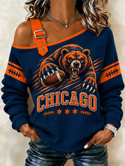 Women's Football Gameday Gift For Football Fans Print Casual Off-Shoulder Sweatshirt