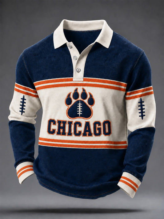 Men's Football Gameday Gift For Football Fans Print Casual Long Sleeve Polo