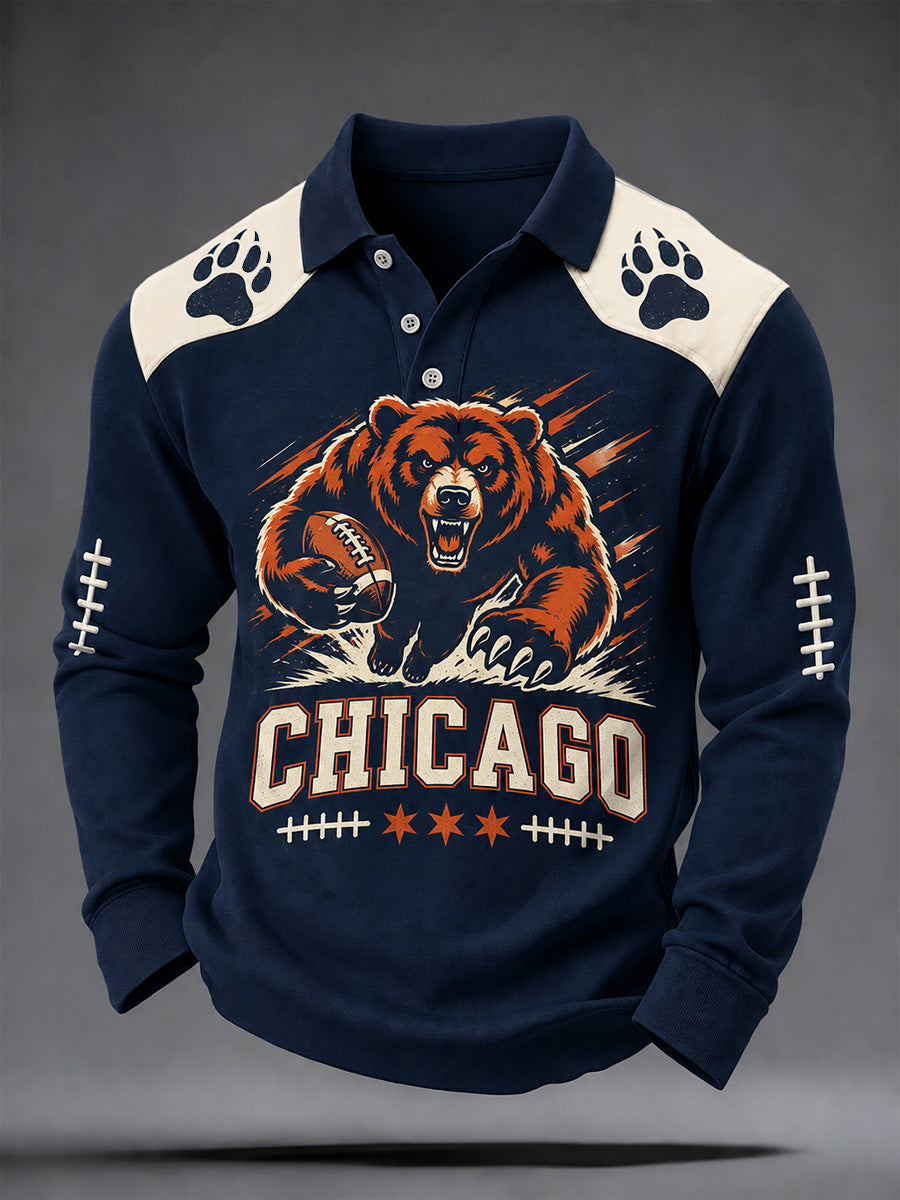 Men's Football Gameday Gift For Football Fans Print Casual Long Sleeve Polo