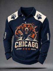 Men's Football Gameday Gift For Football Fans Print Casual Long Sleeve Polo