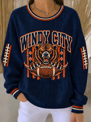 Women's Football Gameday Gift For Football Fans Ribbed Round-Neck Sweatshirt