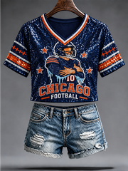 Women's Chicago Football Lover Bear Art Printed short-sleeved T-shirt