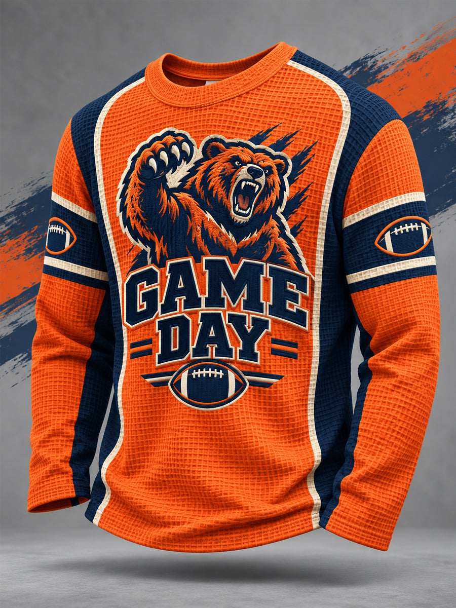 Men's Football Gameday Gift For Football Fans Casual Waffle Long Sleeve T-Shirt