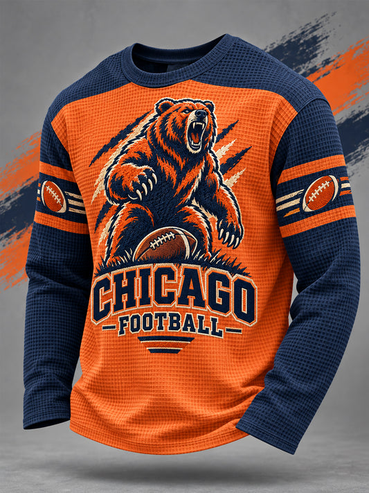 Men's Football Gameday Gift For Football Fans Casual Waffle Long Sleeve T-Shirt