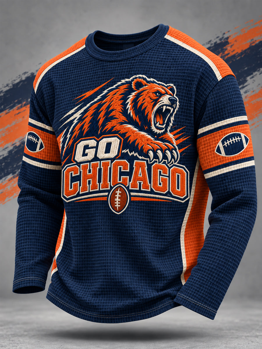 Men's Football Gameday Gift For Football Fans Casual Waffle Long Sleeve T-Shirt
