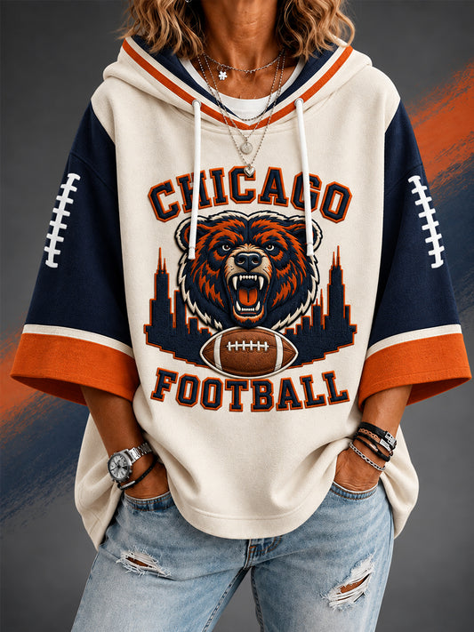 Women’s Football Gameday Gift For Football Fans Casual 3/4 Sleeve Hoodie