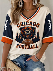 Women's Football Gameday Gift For Football Fans Casual Half-Sleeves V-Neck T-Shirt