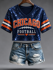 Women's Chicago Football Lover Bear Art Printed short-sleeved T-shirt