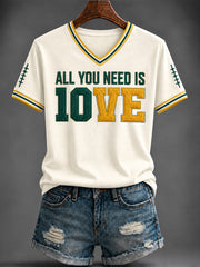 Women's American baseball Printed V-neck T-shirt
