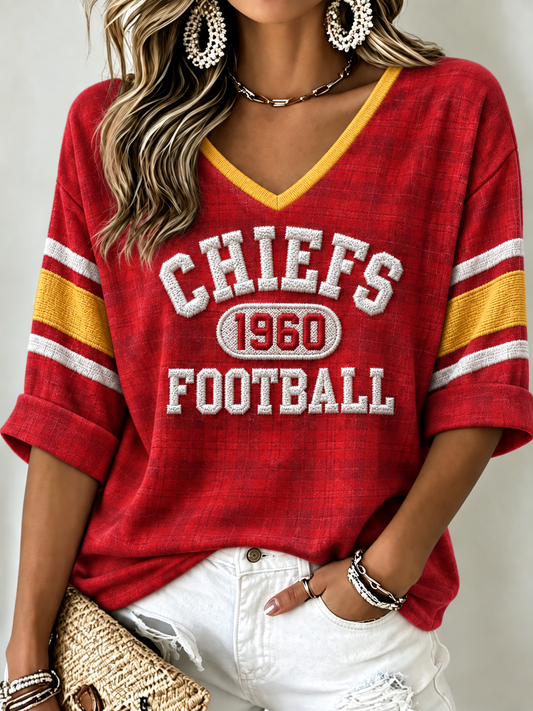Women's Mid-length Sleeves V-Neck T-Shirt
