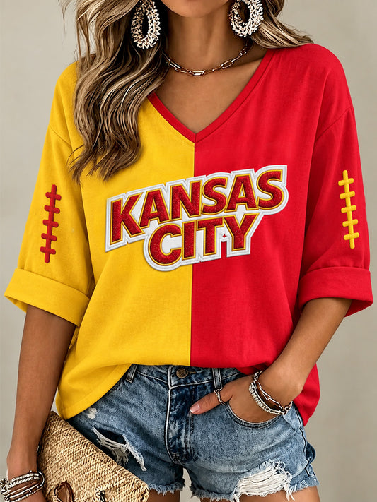 Women's Football Gameday Gift For Football Fans V-Neck Tee