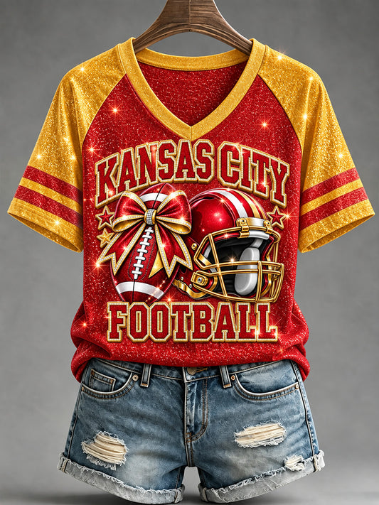 Women's Football Gameday Gift For Football Fans V-Neck Tee
