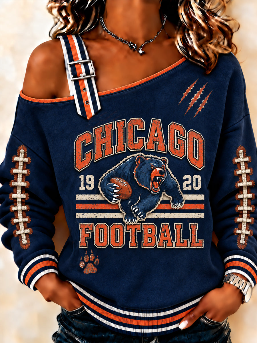 Women's Football Gameday Gift For Football Fans Print Casual Off-Shoulder Sweatshirt