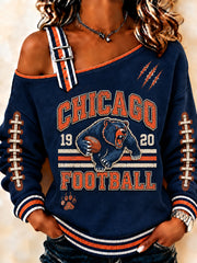 Women's Football Gameday Gift For Football Fans Print Casual Off-Shoulder Sweatshirt