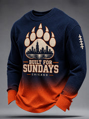 Men's Chicago Football Lover Bear Art Printed Waffle Sweatshirt