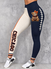 Women's Chicago Football Lover Bear Art Printed Leggings