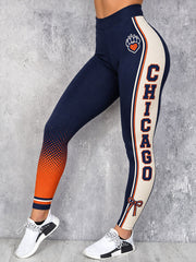 Women's Chicago Football Lover Bear Art Printed Leggings