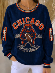 Women's Football Gameday Gift For Football Fans Print Ribbed Round-Neck Sweatshirt