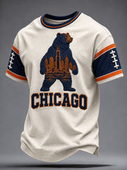Men's Chicago Football Lover Bear Art Printed T-shirt
