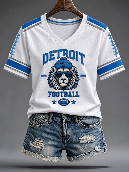 Women's Football Fan Lions Printed short-sleeved T-shirt