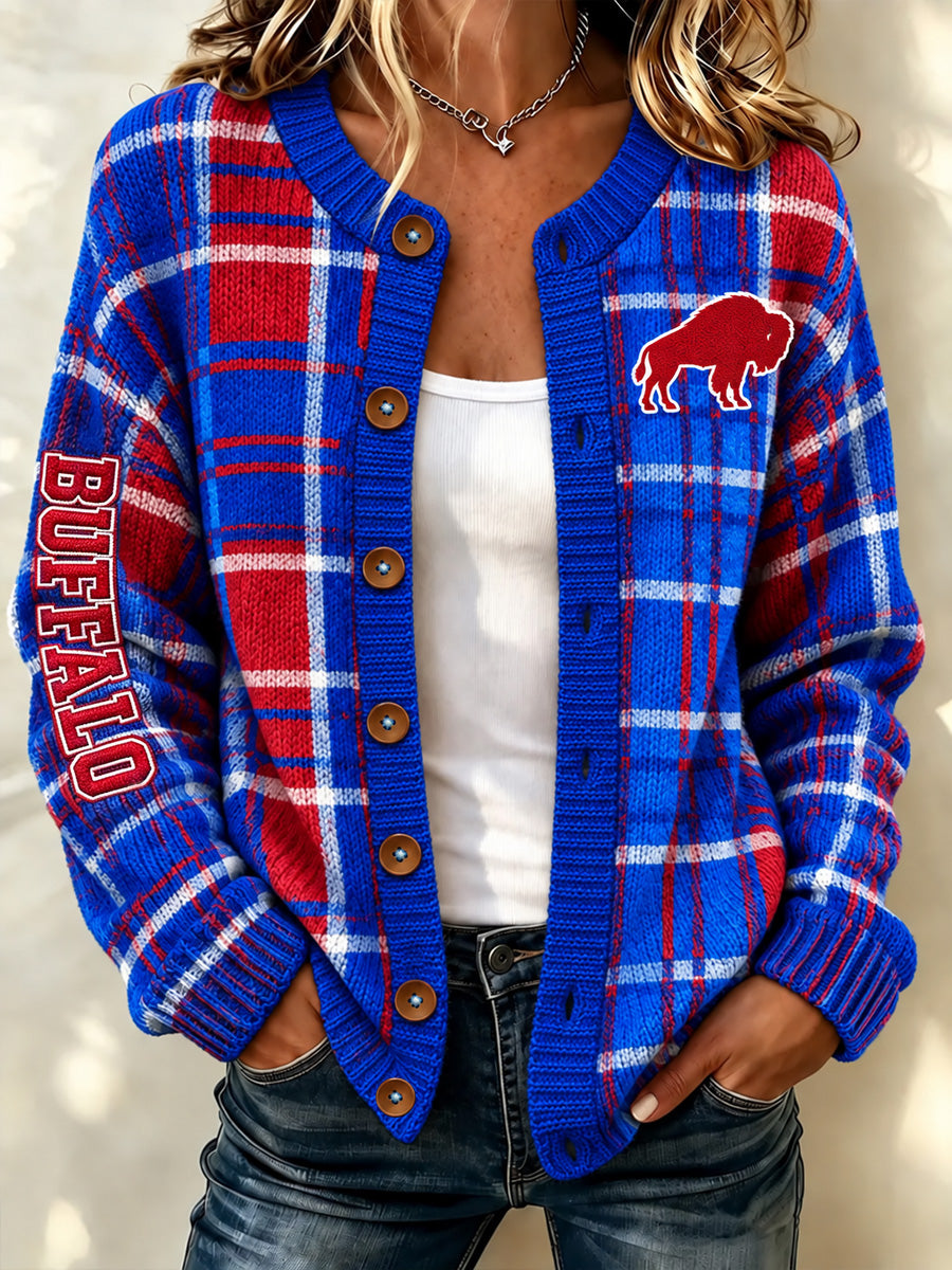 Women's Football Lover Buffalo Print Casual Cardigan