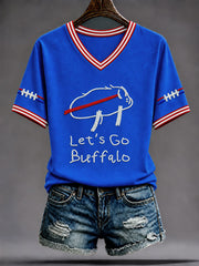 Women's Go Buffalo Football Fans Lovers Gameday Casual V-Neck T-Shirt