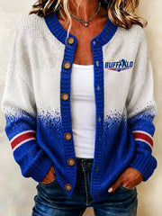 Women's Football Lover Buffalo Print Casual Cardigan