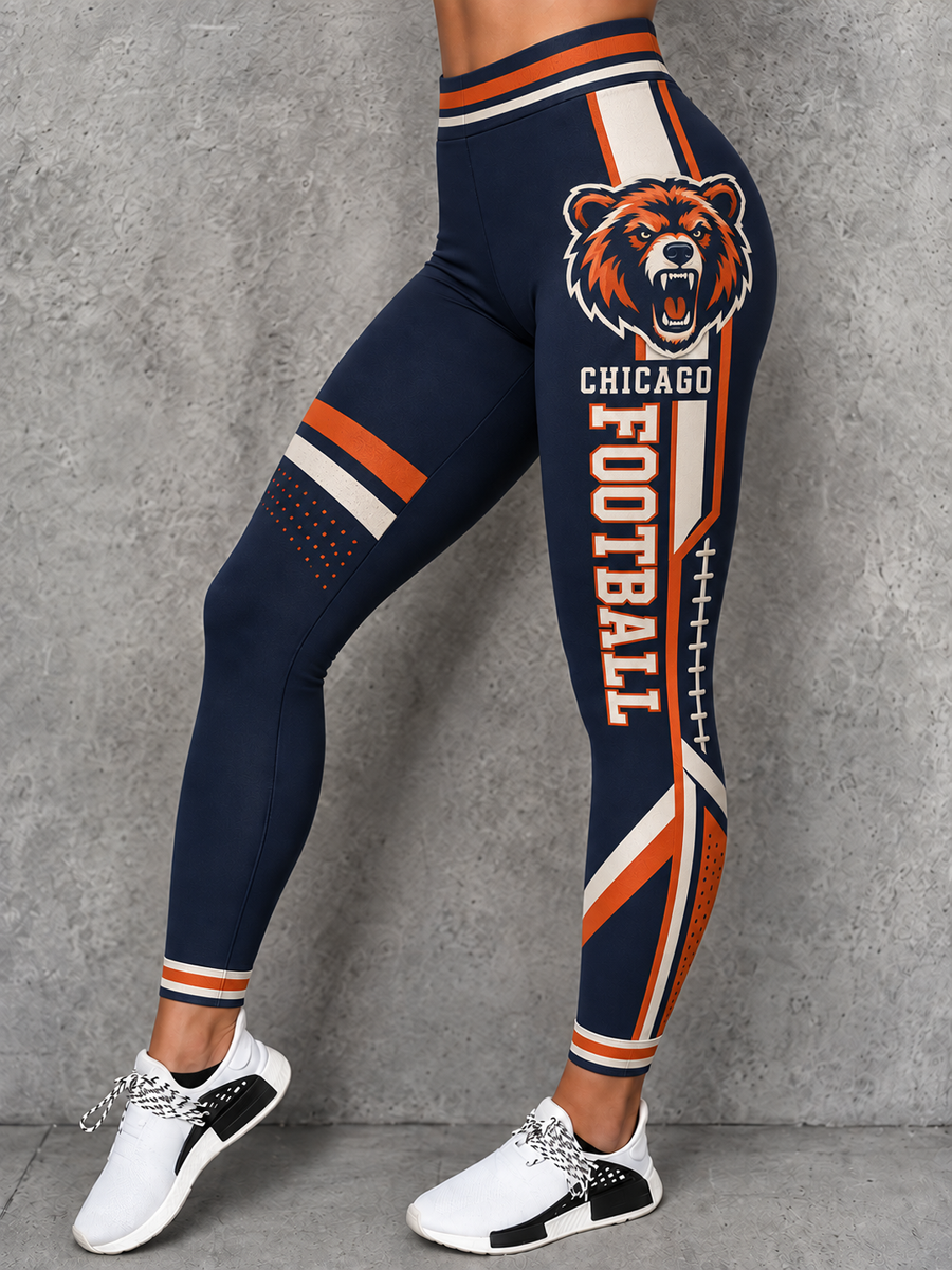 Women's Chicago Football Lover Bear Art Printed bottoms